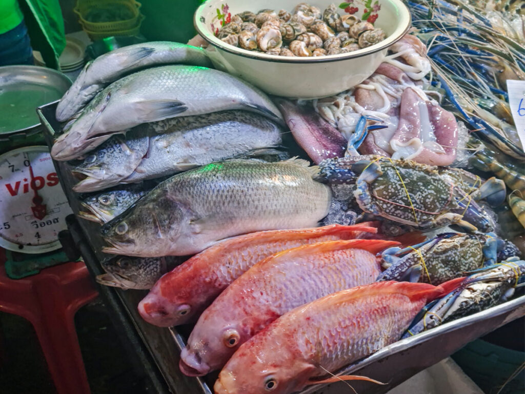 Fish on a slab in Bangkok's Chinatown.