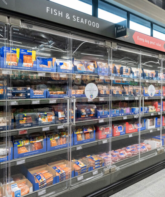 Seafood for sale in an Aldi supermarket.