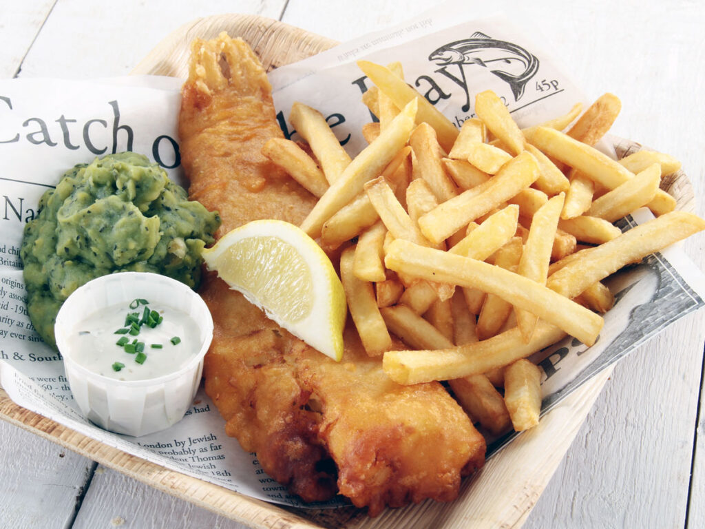 Cod and chips on a plate