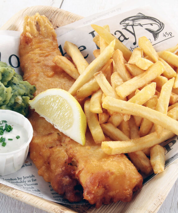 Cod and chips on a plate