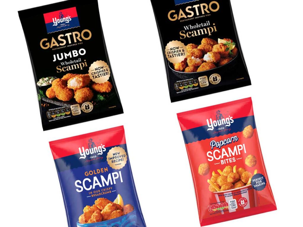 Packets of frozen scampi