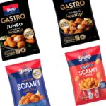 Packets of frozen scampi