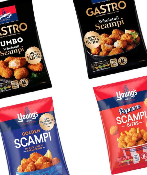 Packets of frozen scampi