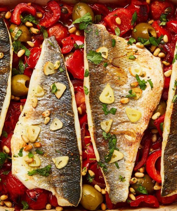 Baked sea bass fillets